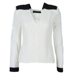 Roland Mouret Monochrome Power Shoulder Long Sleeve Silk Blouse S For Women