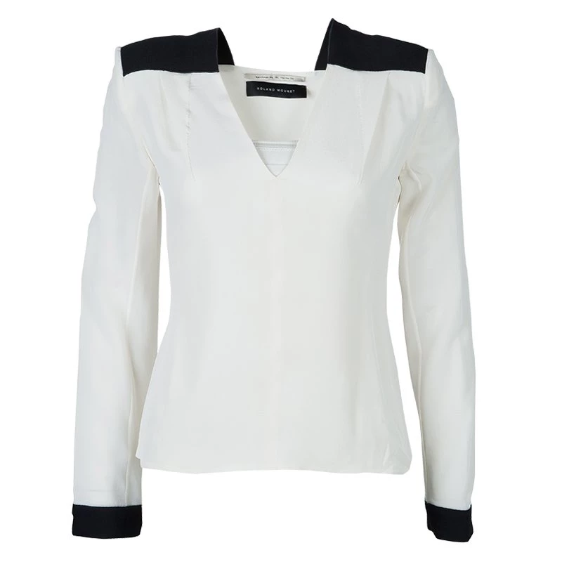 Roland Mouret Monochrome Power Shoulder Long Sleeve Silk Blouse S For Women 3 Roland Mouret Monochrome Power Shoulder Long Sleeve Silk Blouse S For Women