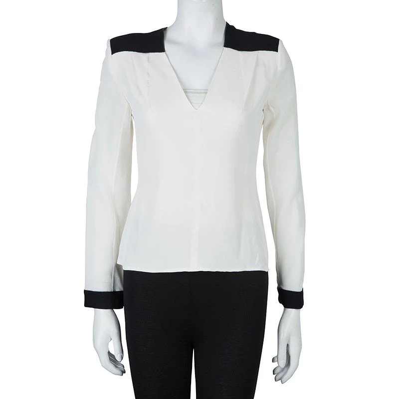 Roland Mouret Monochrome Power Shoulder Long Sleeve Silk Blouse S For Women 4 Roland Mouret Monochrome Power Shoulder Long Sleeve Silk Blouse S For Women - Image 2