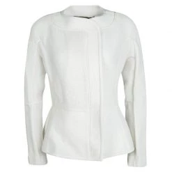 Roland Mouret White Cotton Blend Textured Bellasis Jacket M For Women