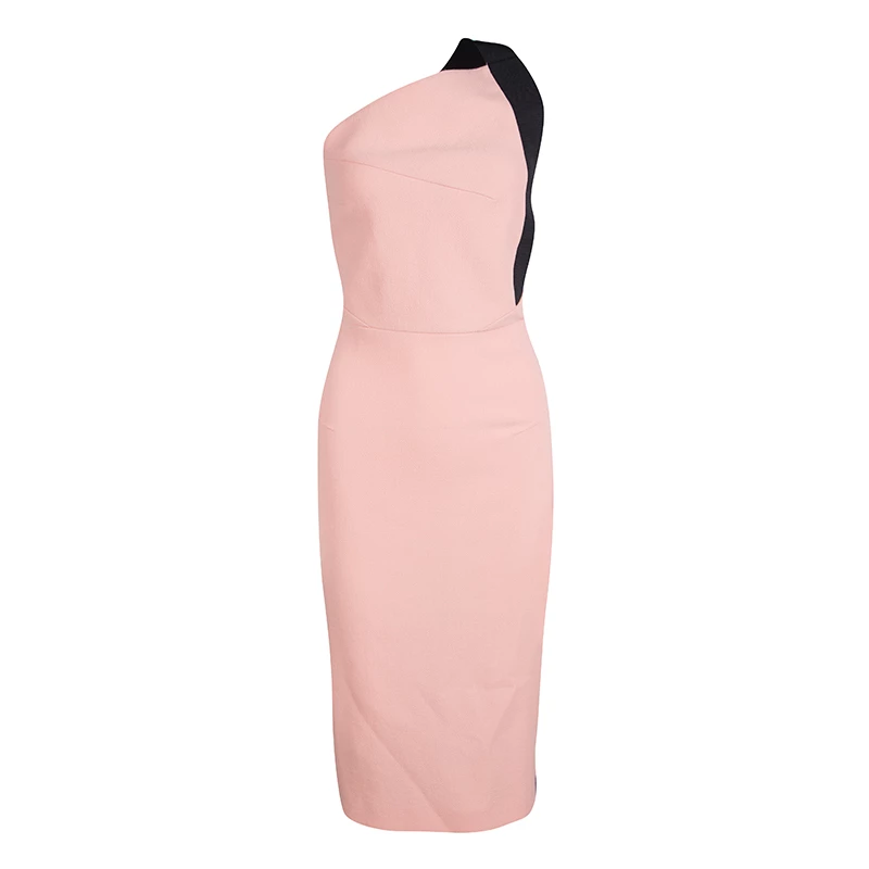 Roland Mouret Peach Contrast One Shoulder Wool Dress S For Women 3 Roland Mouret Peach Contrast One Shoulder Wool Dress S For Women