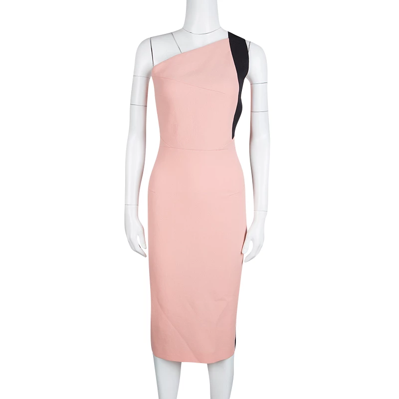 Roland Mouret Peach Contrast One Shoulder Wool Dress S For Women 4 Roland Mouret Peach Contrast One Shoulder Wool Dress S For Women - Image 2