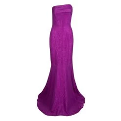 Roland Mouret Bright Violet Puckered Organza Strapless Odell Gown L For Women