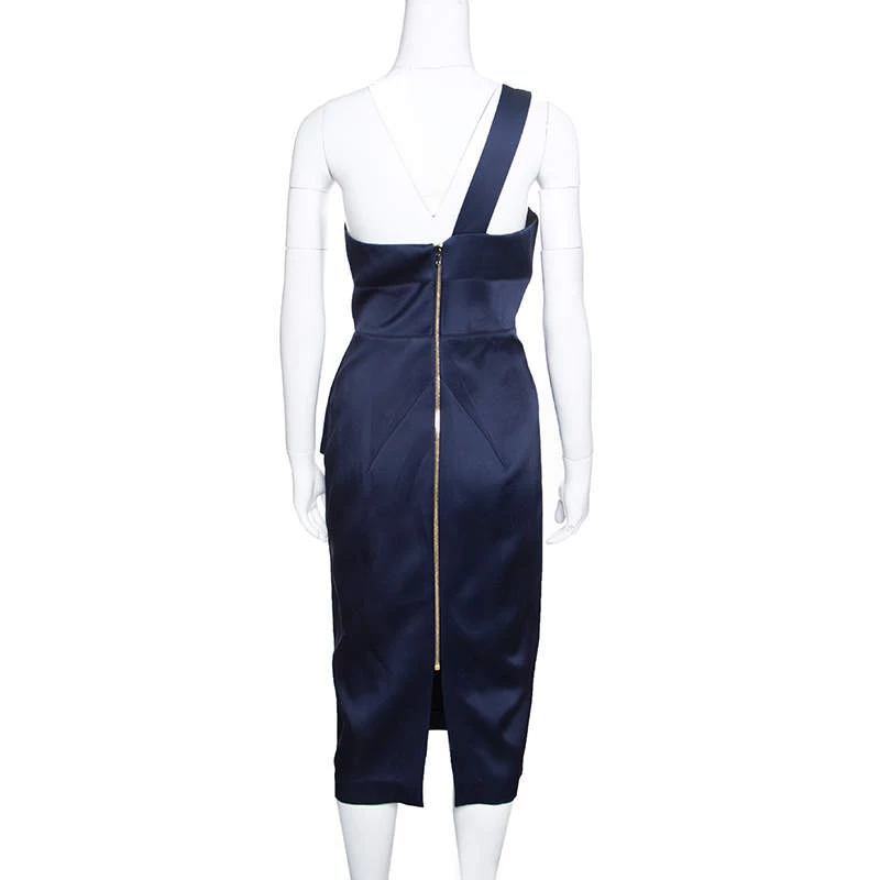 Roland Mouret Navy Blue Satin Half Peplum Anerley One Shoulder Dress L For Women 5 Roland Mouret Navy Blue Satin Half Peplum Anerley One Shoulder Dress L For Women - Image 3