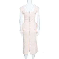 Roland Mouret Blush Pink Wool Crepe Peplum Sawleigh Dress S For Women -Roland Mouret Sales Store luxury women roland mouret new clothes p153018 0003