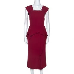 Roland Mouret Burgundy Wool Crepe Peplum Sawleigh Dress M For Women