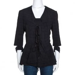Roland Mouret Black Puckered Check Wool Blend Hanover Jacket L For Women