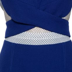 Roland Mouret Royal Blue Wool Crepe Honeycomb Mesh Trim Kitero Dress L For Women -Roland Mouret Sales Store luxury women roland mouret new clothes p602068 005