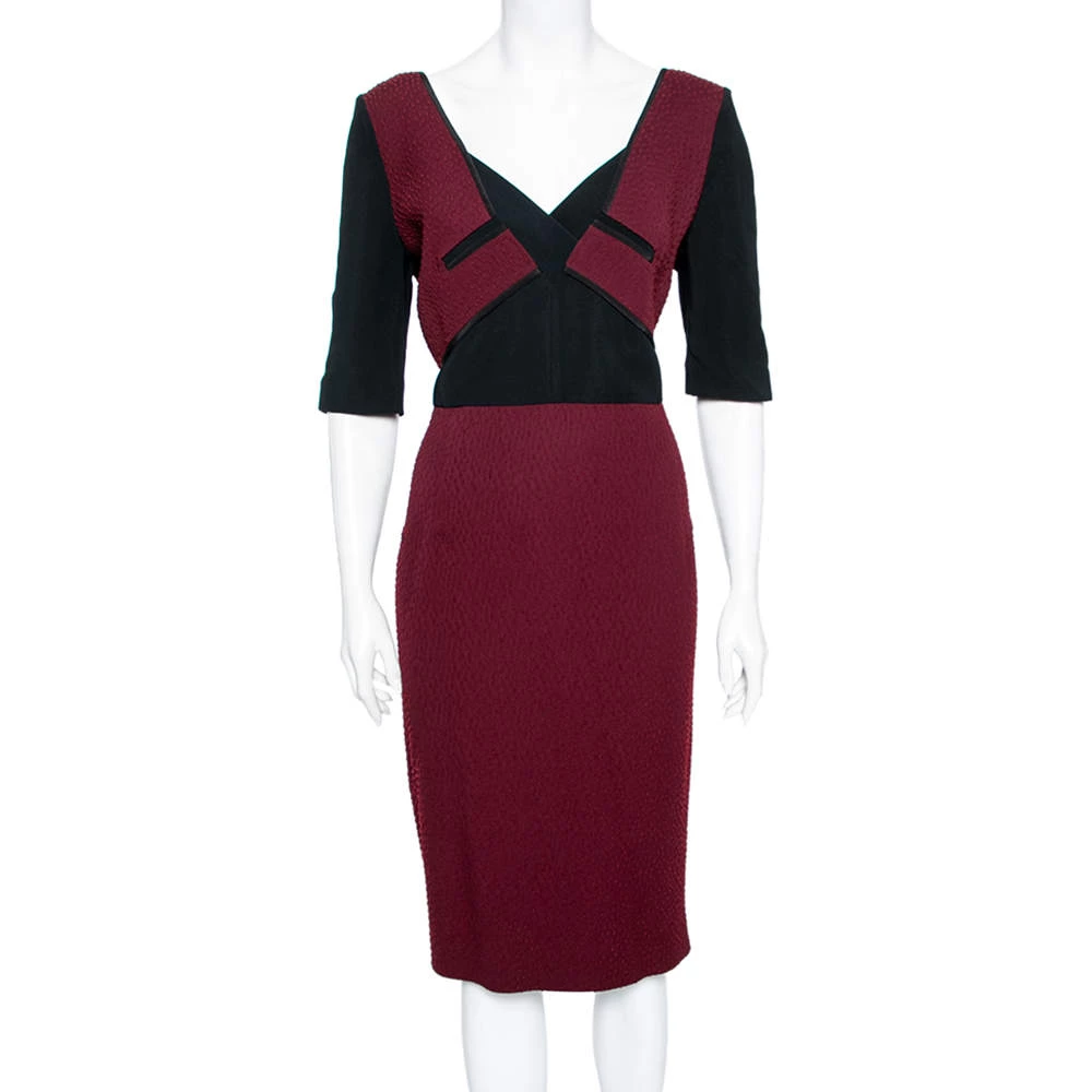 Roland Mouret Burgundy Textured Wool & Crepe Axele Dress XL For Women 3 Roland Mouret Burgundy Textured Wool & Crepe Axele Dress XL For Women