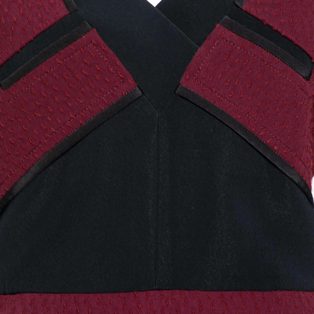 Roland Mouret Burgundy Textured Wool & Crepe Axele Dress XL For Women 6 Roland Mouret Burgundy Textured Wool & Crepe Axele Dress XL For Women - Image 4