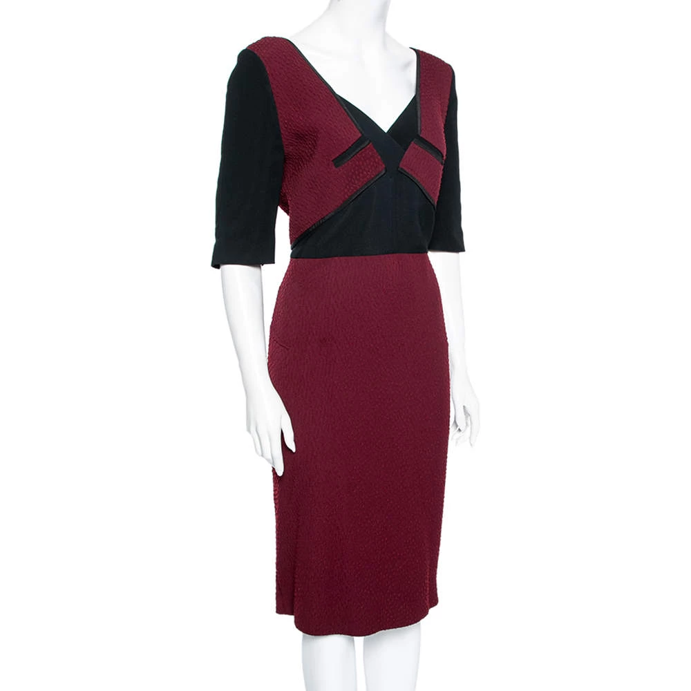 Roland Mouret Burgundy Textured Wool & Crepe Axele Dress XL For Women 4 Roland Mouret Burgundy Textured Wool & Crepe Axele Dress XL For Women - Image 2