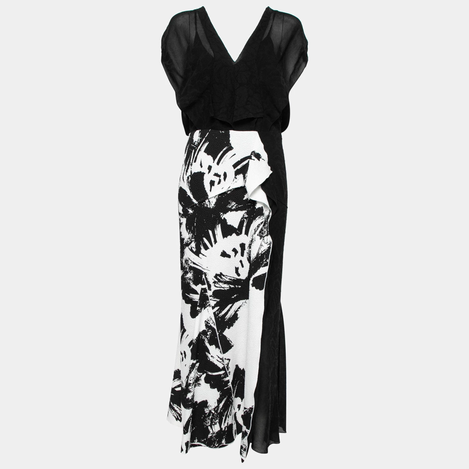 Roland Mouret Monochrome Floral Jacquard Crepe Draped Dress M For Women 2 Roland Mouret Monochrome Floral Jacquard Crepe Draped Dress M For Women