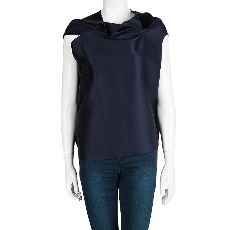Roland Mouret Navy Blue Double-Faced Satin Eugene Top M For Women 4 Roland Mouret Navy Blue Double-Faced Satin Eugene Top M For Women - Image 2