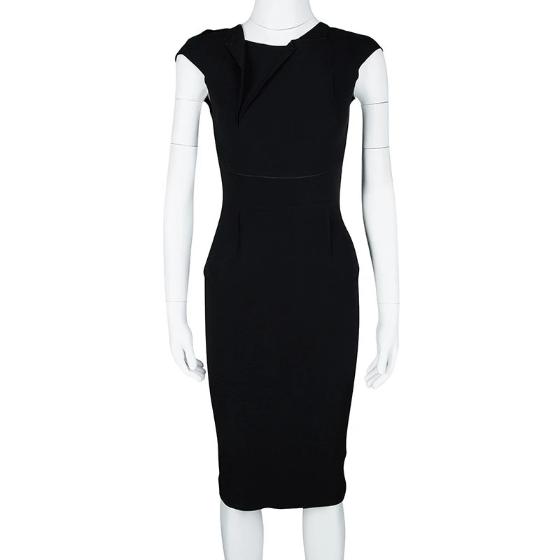 Roland Mouret Black Asymmetric Neck Detail Cap Sleeve Dress S For Women 4 Roland Mouret Black Asymmetric Neck Detail Cap Sleeve Dress S For Women - Image 2