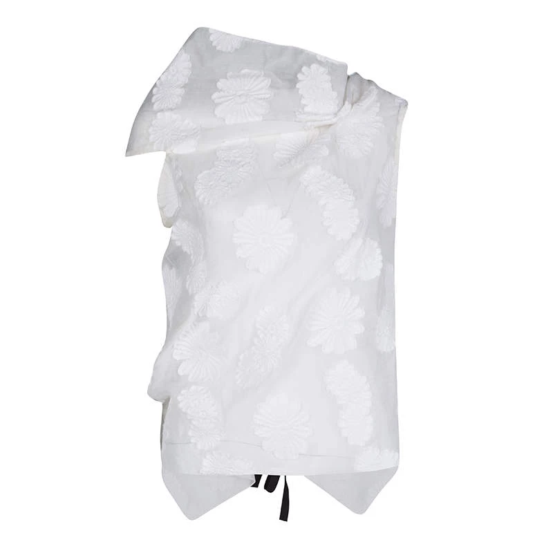 Roland Mouret Off White Cotton Daisy Fil Coupe Draped Eugene Top S For Women 3 Roland Mouret Off White Cotton Daisy Fil Coupe Draped Eugene Top S For Women
