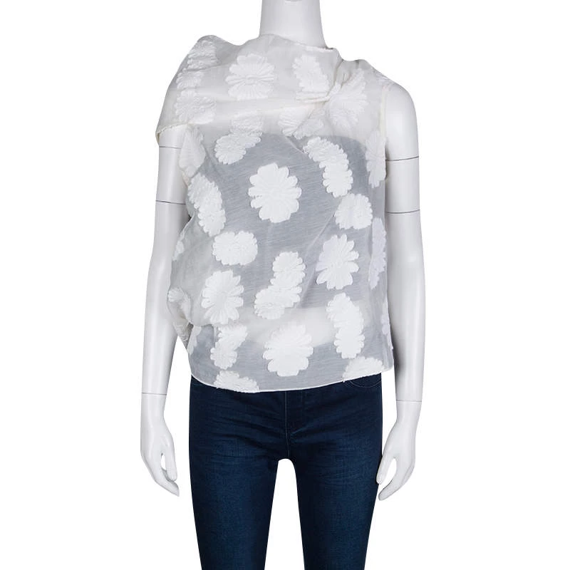 Roland Mouret Off White Cotton Daisy Fil Coupe Draped Eugene Top S For Women 4 Roland Mouret Off White Cotton Daisy Fil Coupe Draped Eugene Top S For Women - Image 2
