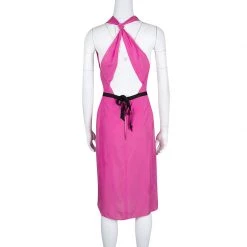 Roland Mouret Pink Silk Draped Cutout Back Contrast Tie Detail Sleeveless Dress M For Women -Roland Mouret Sales Store luxury women roland mouret used clothes p131795 0003