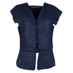 Roland Mouret Navy Blue Textured Penfold Cutout Detail Jacket L For Women