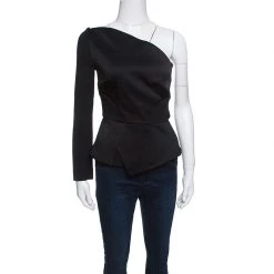 Roland Mouret Black Double Faced Stretch Satin Dryden One Shoulder Top M For Women