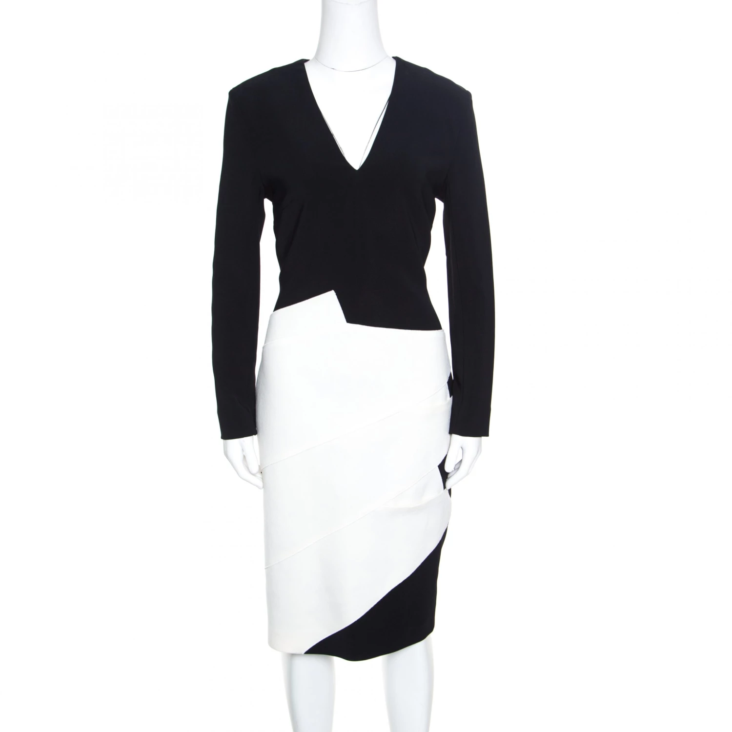 Roland Mouret Monochrome Wool Colorblock V Neck Shift Dress L For Women 3 Roland Mouret Monochrome Wool Colorblock V Neck Shift Dress L For Women