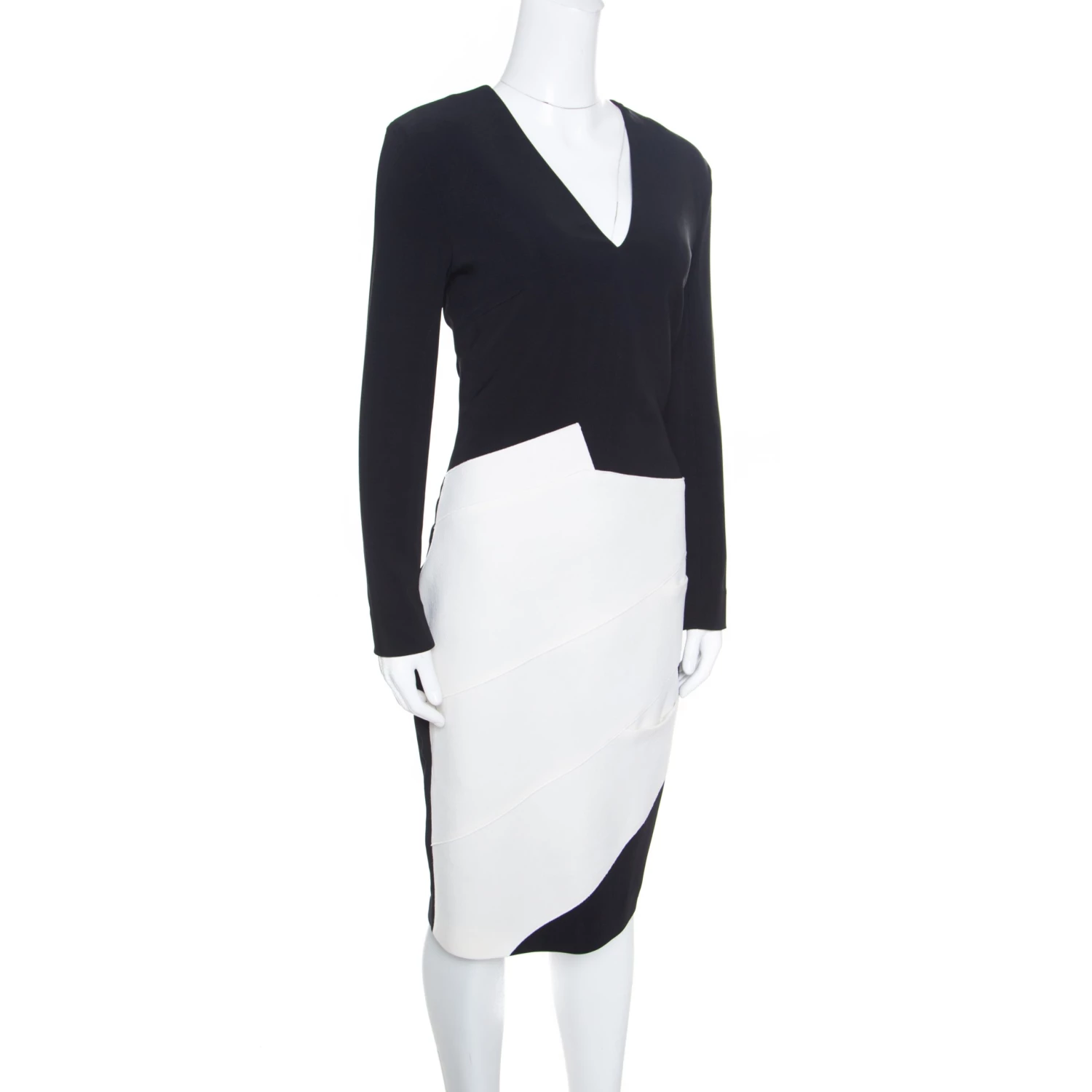 Roland Mouret Monochrome Wool Colorblock V Neck Shift Dress L For Women 4 Roland Mouret Monochrome Wool Colorblock V Neck Shift Dress L For Women - Image 2