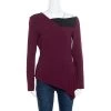 Roland Mouret Burgundy Contrast Trim Long Sleeve Asymmetric Top L For Women -Roland Mouret Sales Store luxury women roland mouret used clothes p162741 005