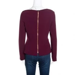 Roland Mouret Burgundy Contrast Trim Long Sleeve Asymmetric Top L For Women -Roland Mouret Sales Store luxury women roland mouret used clothes p162741 006