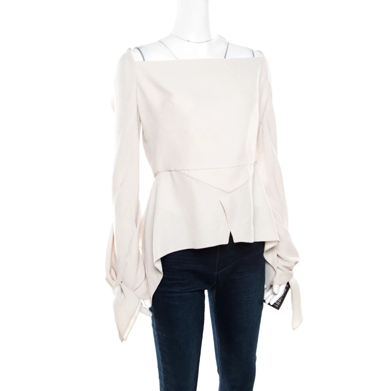 Roland Mouret Beige Textured Crepe Wicklow Angular Peplum Top L For Women 4 Roland Mouret Beige Textured Crepe Wicklow Angular Peplum Top L For Women - Image 2