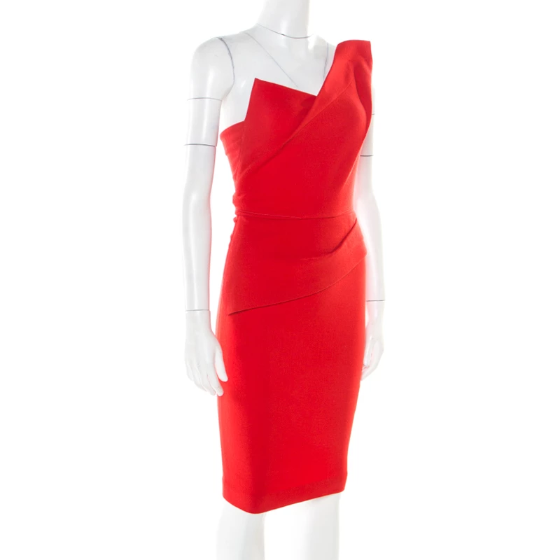 Roland Mouret Lipstick Red Crepe Wool One Shoulder Pernice Cocktail Dress S For Women 4 Roland Mouret Lipstick Red Crepe Wool One Shoulder Pernice Cocktail Dress S For Women - Image 2