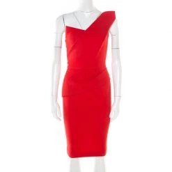Roland Mouret Lipstick Red Crepe Wool One Shoulder Pernice Cocktail Dress S For Women