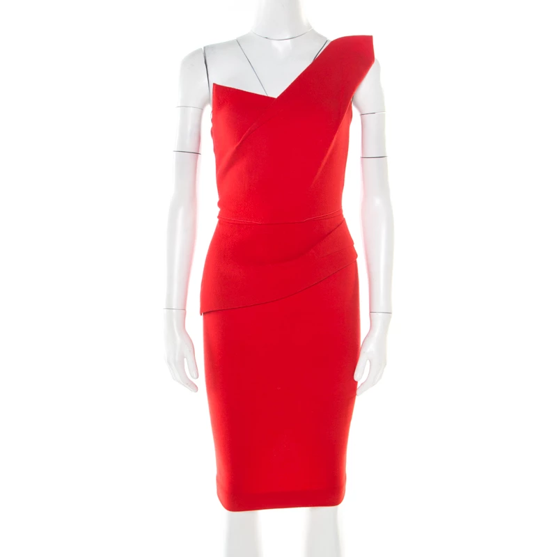 Roland Mouret Lipstick Red Crepe Wool One Shoulder Pernice Cocktail Dress S For Women 3 Roland Mouret Lipstick Red Crepe Wool One Shoulder Pernice Cocktail Dress S For Women