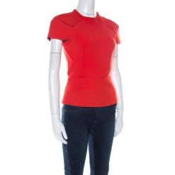 Roland Mouret Red Moss Crepe Stretch Peplum Top S For Women -Roland Mouret Sales Store luxury women roland mouret used clothes p223706 005