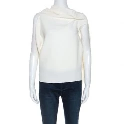 Roland Mouret Cream Wool Crepe Open Back Eugene Top M For Women