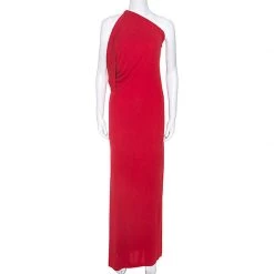 Roland Mouret Red Crepe Asymmetric One Shoulder Maxi Dress M For Women