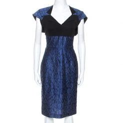 Roland Mouret Navy Blue Mirah Jacquard Cotton Silk Midi Dress S For Women