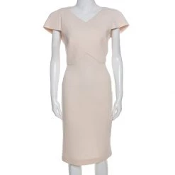 Roland Mouret Cream Wool Crepe Short Sleeve Tourney Dress L For Women