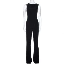 Roland Mouret Black Stretch Crepe & Lace Insert Sleeveless Jumpsuit L For Women