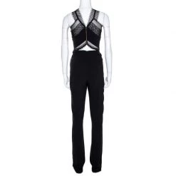 Roland Mouret Black Stretch Crepe & Lace Insert Sleeveless Jumpsuit L For Women -Roland Mouret Sales Store luxury women roland mouret used clothes p266830 003