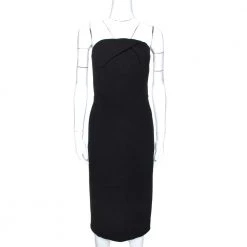 Roland Mouret Black Wool Crepe Strapless Sheath Dress L For Women