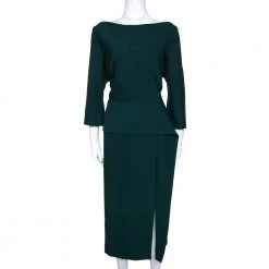 Roland Mouret Green Crepe Ardingly Midi Dress XL For Women