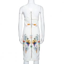 Roland Mouret Cream Piora Printed Stretch Cotton Blend Dress M For Women -Roland Mouret Sales Store luxury women roland mouret used clothes p285695 001