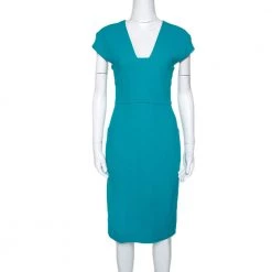 Roland Mouret Turquoise Blue Wool Crepe Sheath Dress L For Women