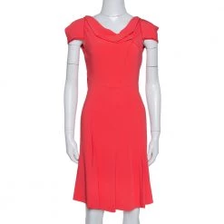 Roland Mouret Red Crepe Cowl Neck Knee Length Dress S For Women
