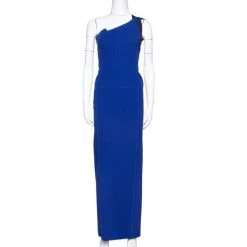 Roland Mouret Blue Wool One Shoulder Gown S For Women
