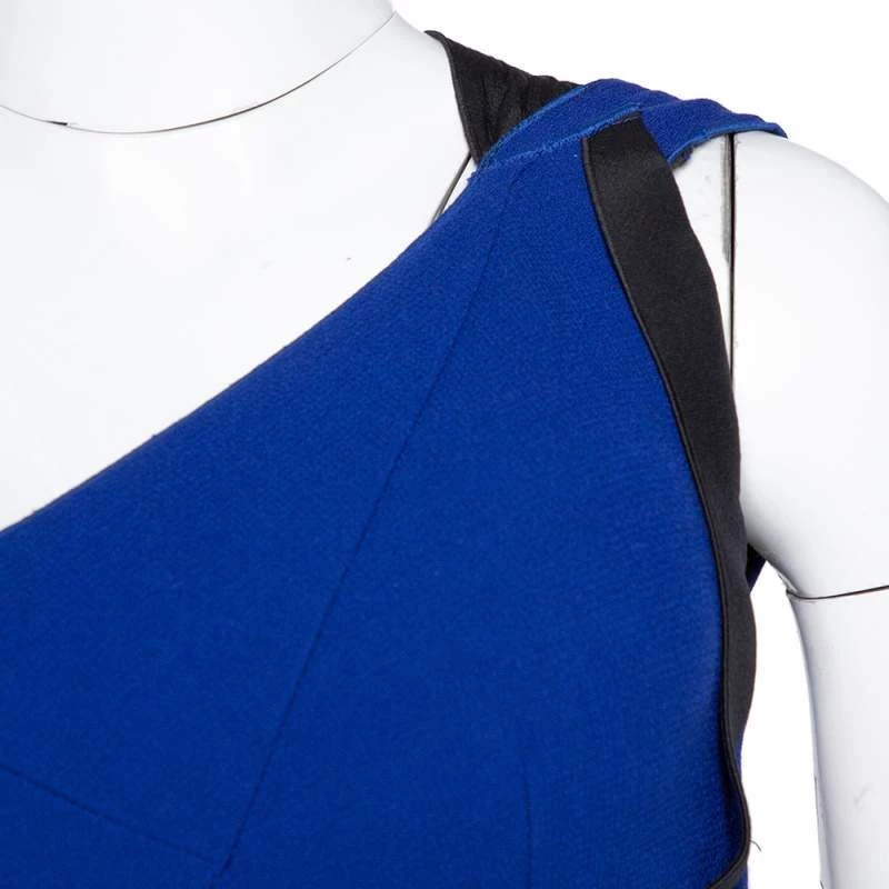Roland Mouret Blue Wool One Shoulder Gown S For Women 6 Roland Mouret Blue Wool One Shoulder Gown S For Women - Image 4