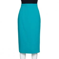 Roland Mouret Teal Blue Wool Crepe Arreton Pencil Skirt M For Women