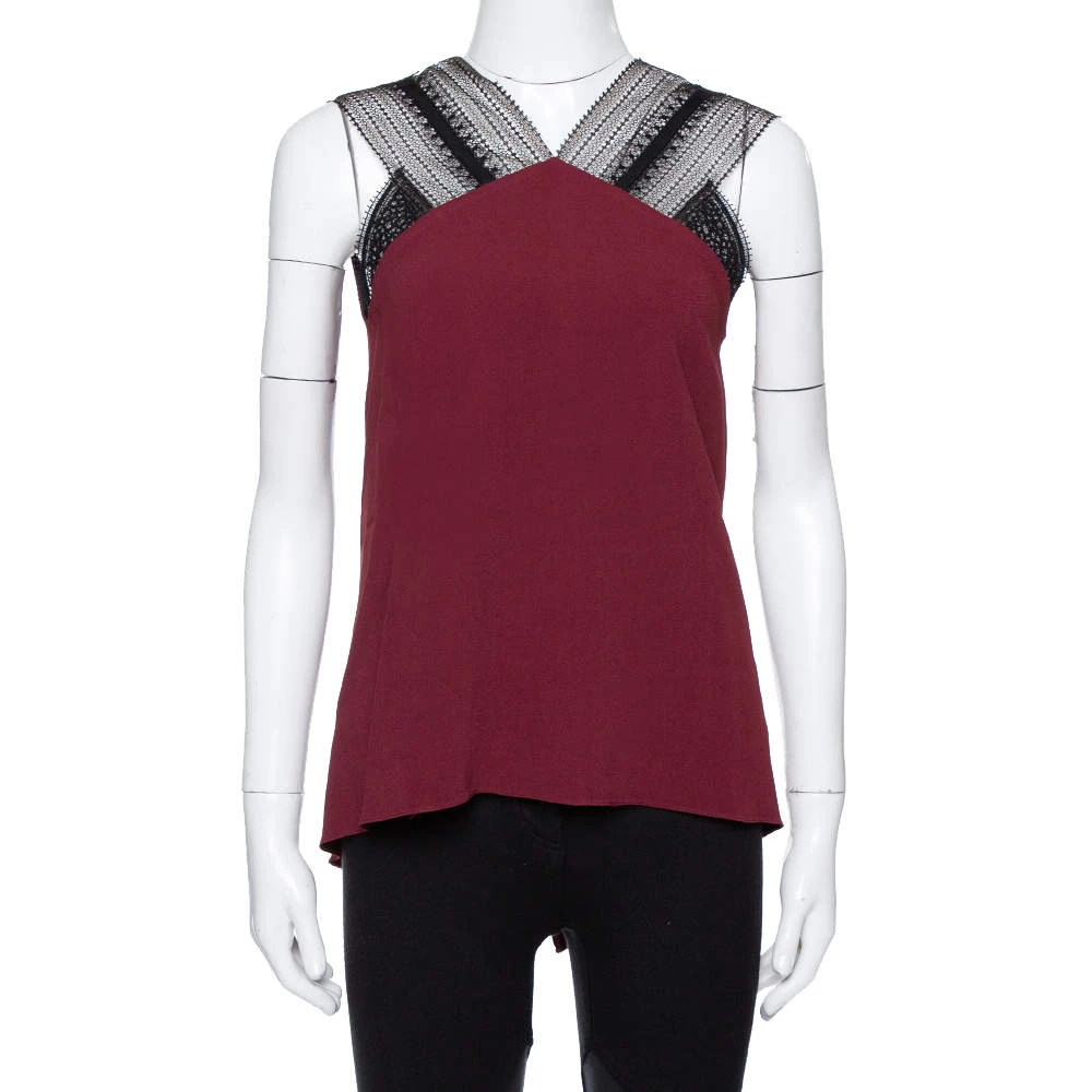 Roland Mouret Limited Edition Burgundy Crepe Lace Trim Dave Top S For Women 3 Roland Mouret Limited Edition Burgundy Crepe Lace Trim Dave Top S For Women