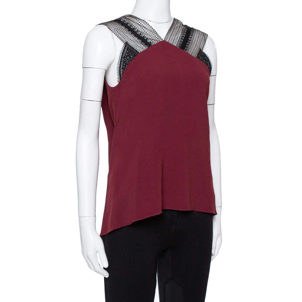Roland Mouret Limited Edition Burgundy Crepe Lace Trim Dave Top S For Women 4 Roland Mouret Limited Edition Burgundy Crepe Lace Trim Dave Top S For Women - Image 2