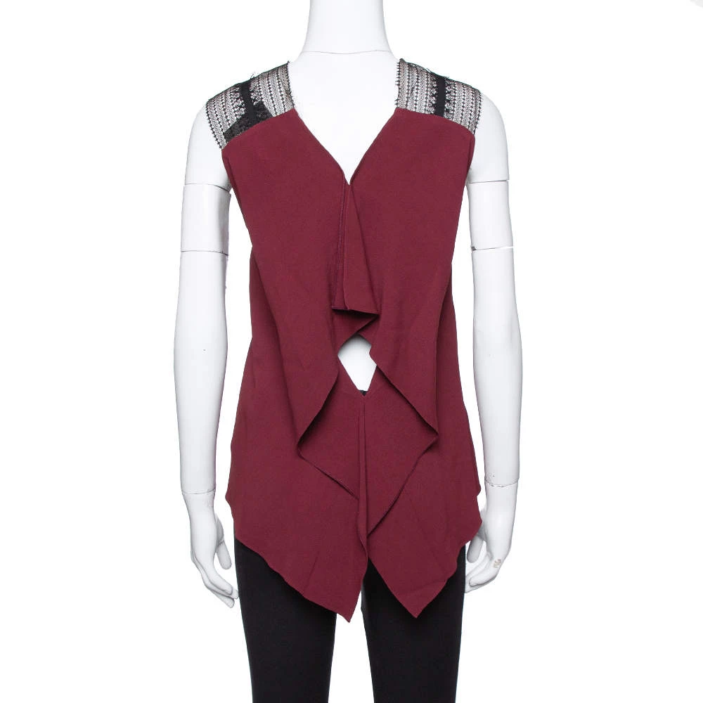 Roland Mouret Limited Edition Burgundy Crepe Lace Trim Dave Top S For Women 5 Roland Mouret Limited Edition Burgundy Crepe Lace Trim Dave Top S For Women - Image 3