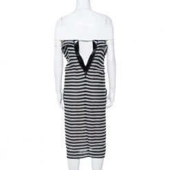 Roland Mouret Monochrome Striped Cotton Basketweave Layan Dress M For Women -Roland Mouret Sales Store luxury women roland mouret used clothes p347354 006